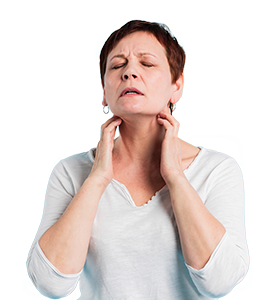 A woman with difficulty swallowing.