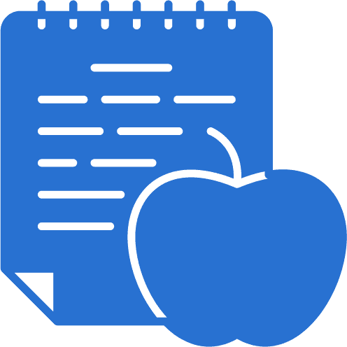 Blue notebook and apple icon
